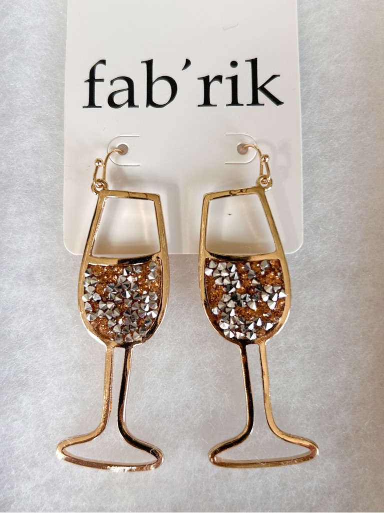 Fab'rik Gold Glitter Wine Glass Drop Earrings